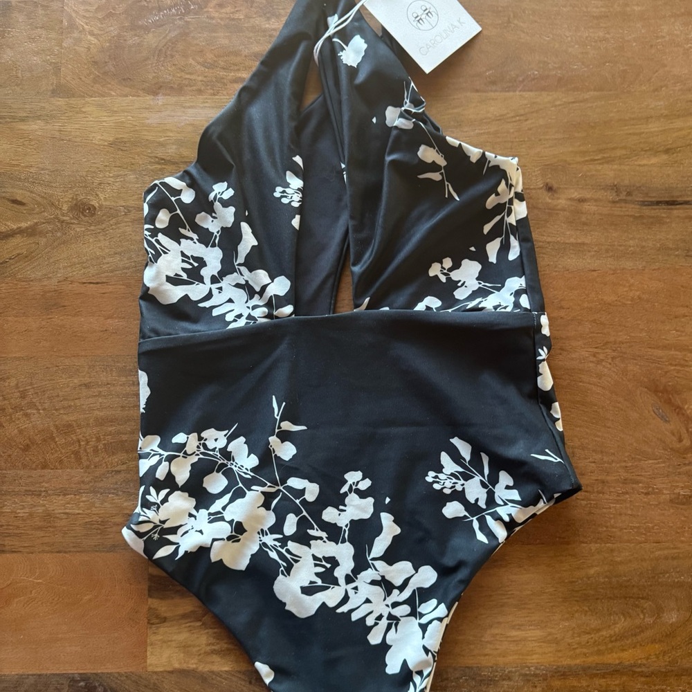 Black and White Floral One Piece Swimsuit by Carolina K - Medium - Picture 2 of 2